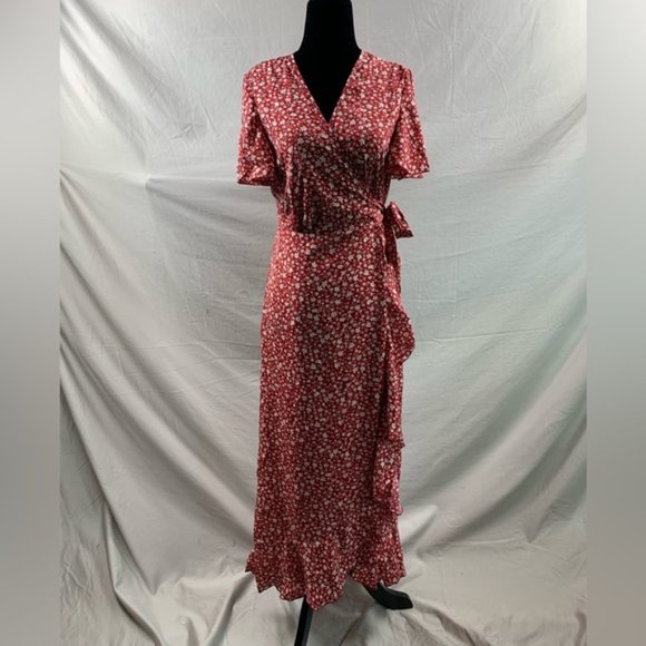 Ditsy Floral Print Split Sleeve Knot Side Wrap Dress - Picture 6 of 7